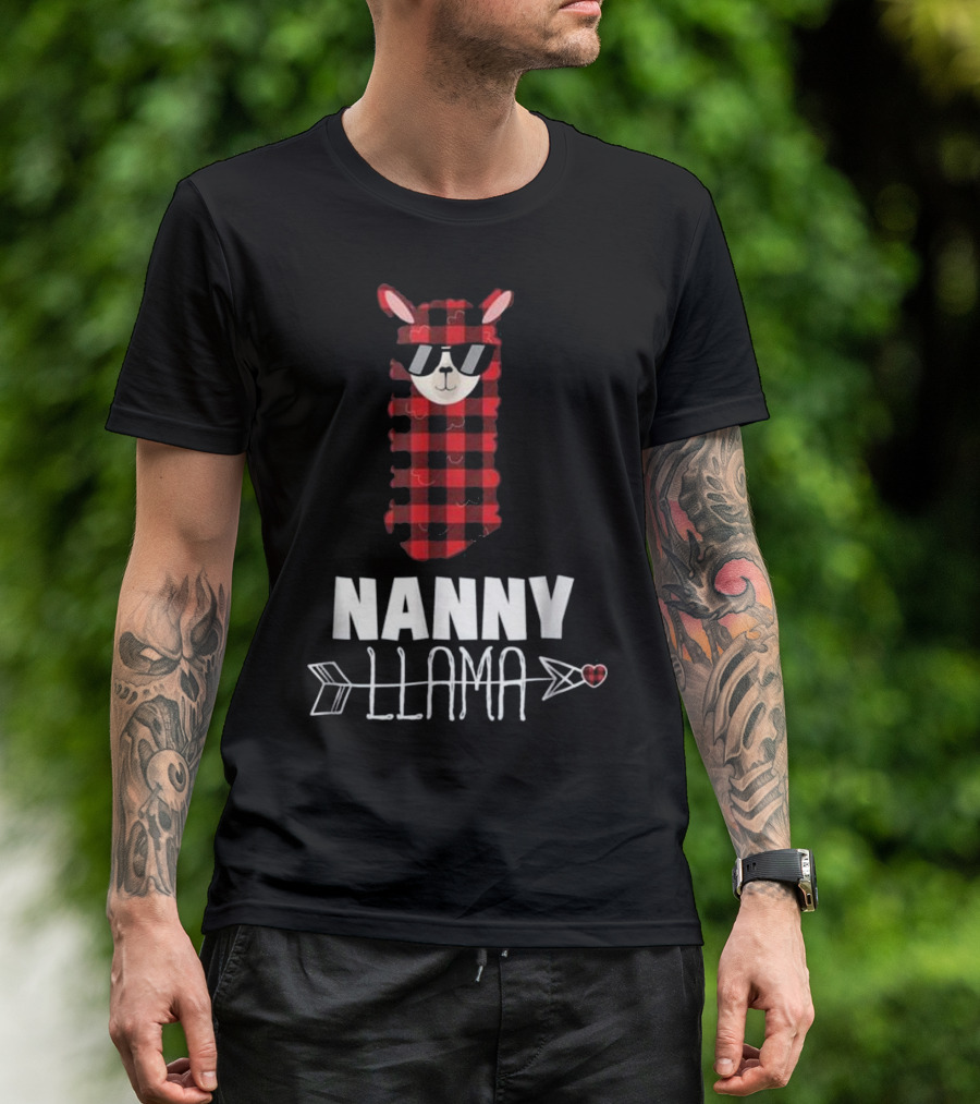 Nanny Llama Plaid Sunglasses Arrow Heart T-Shirt