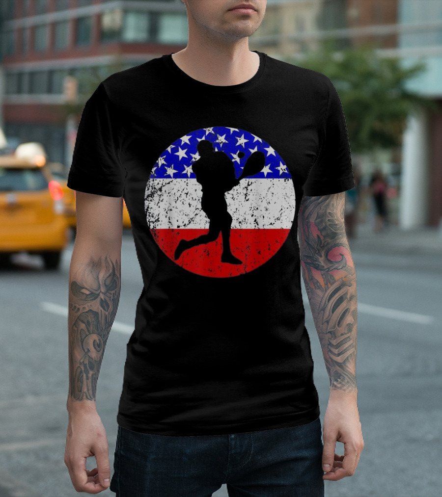 American Flag Vintage Retro Tennis Player T-Shirt