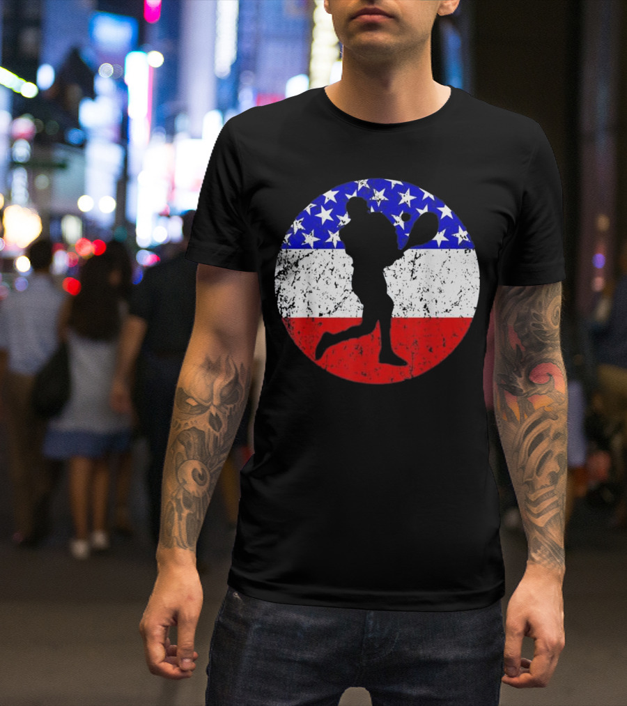 American Flag Vintage Retro Tennis Player T-Shirt