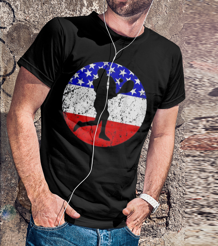 American Flag Vintage Retro Tennis Player T-Shirt