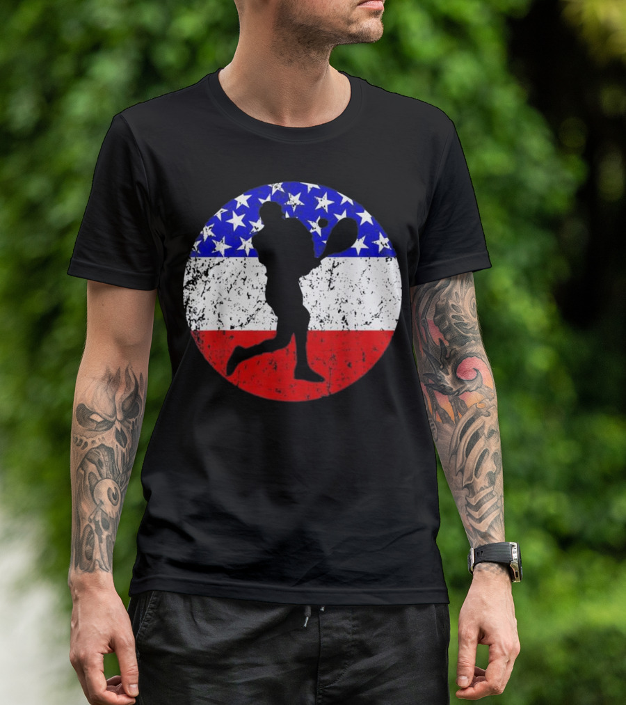 American Flag Vintage Retro Tennis Player T-Shirt