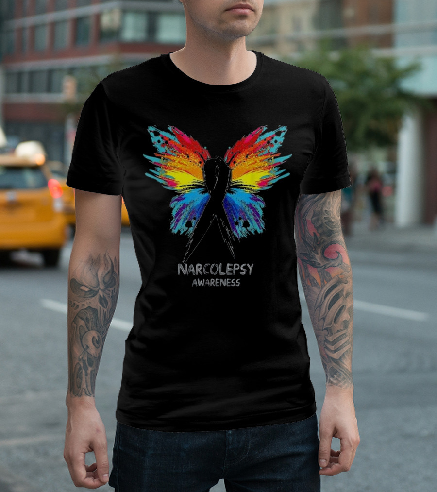 Narcolepsy Awareness Rainbow Butterfly T-Shirt