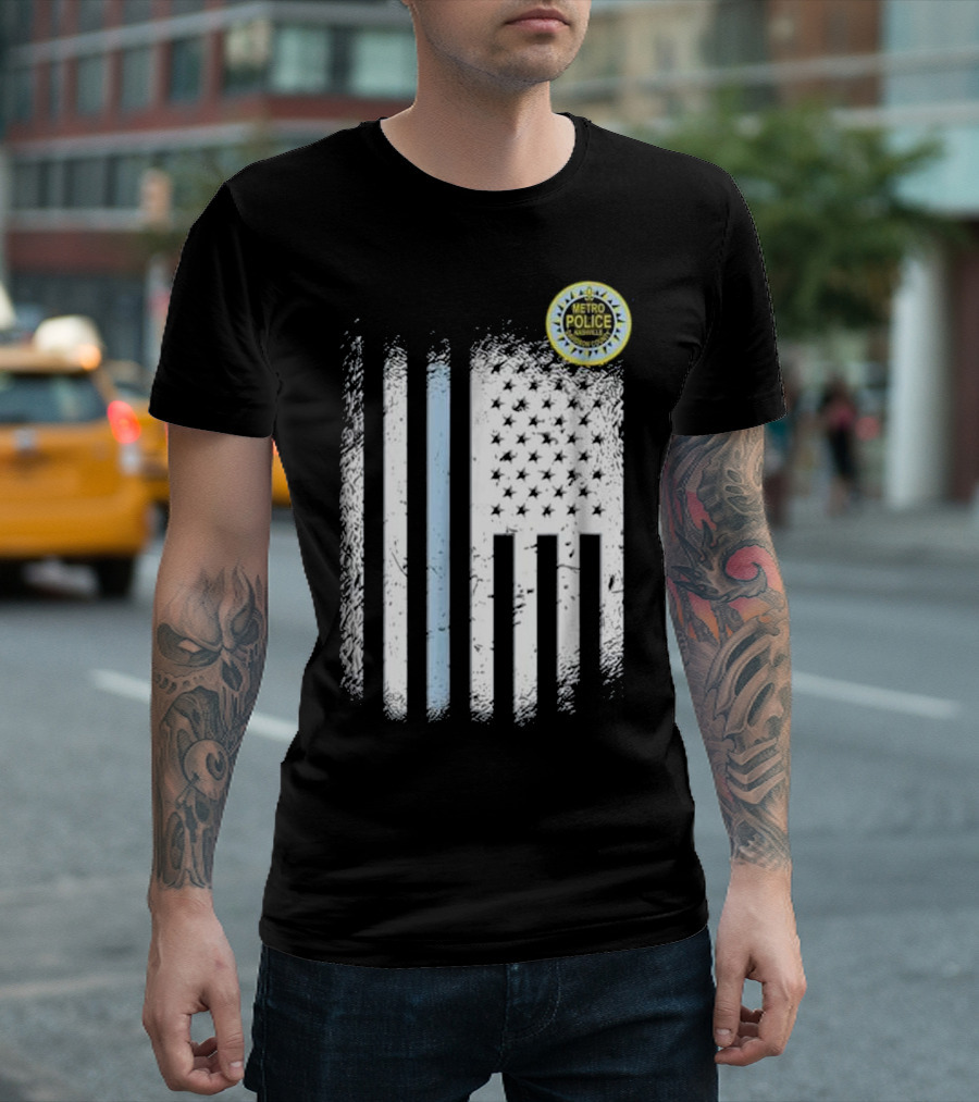 Metro Nashville Police Thin Blue Line American Flag T-Shirt