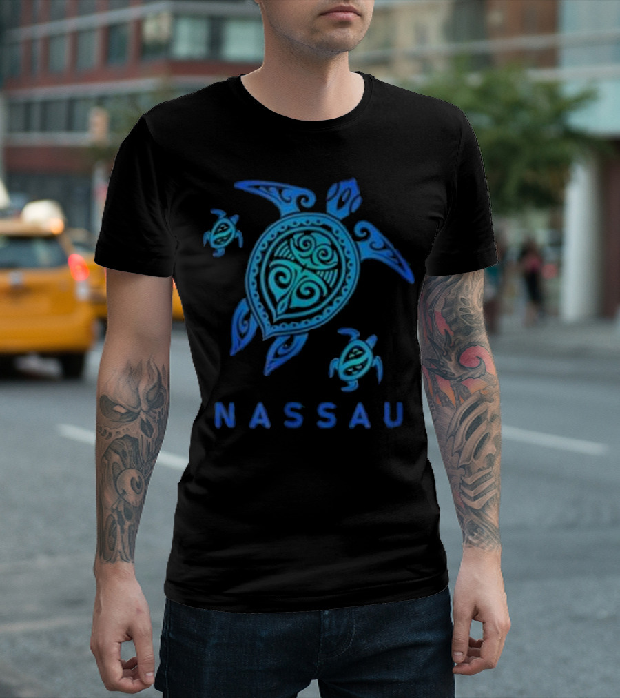 Nassau Bahamas Tribal Turtle Sea Blue T-Shirt