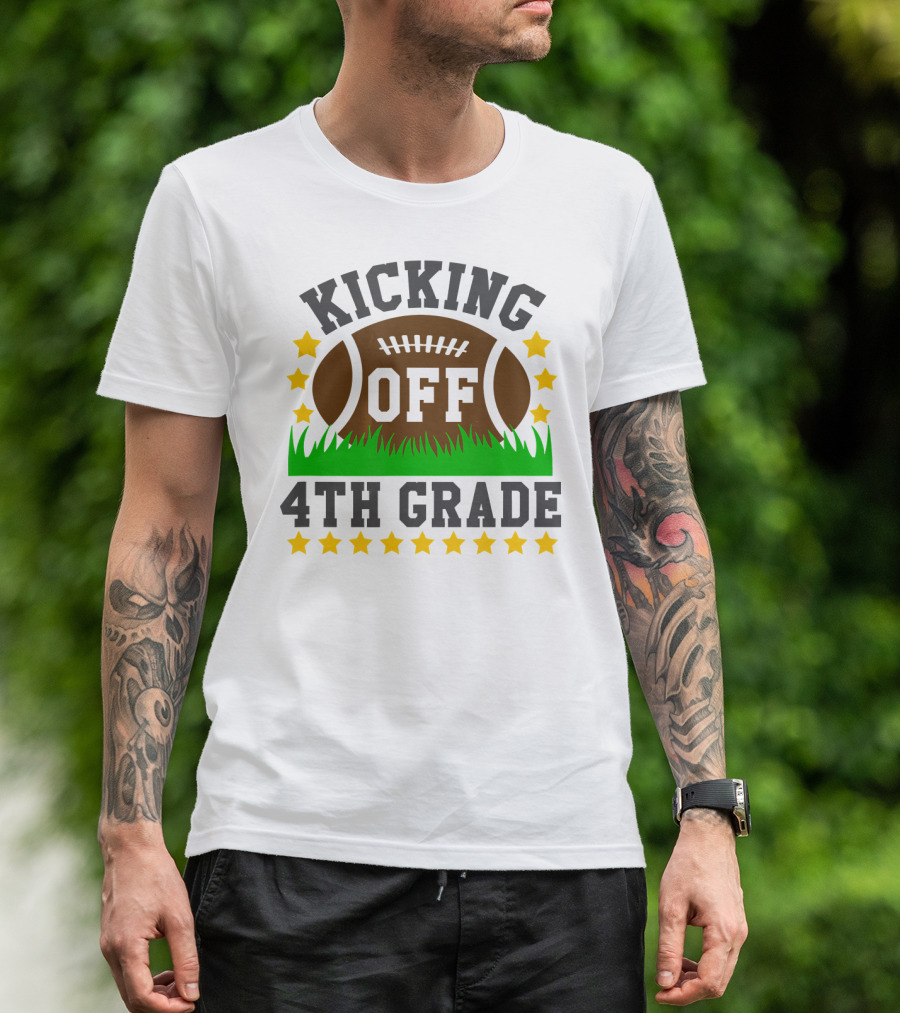 Kicking Off 4th Grade Rugby Back To School Funny Football T-Shirt