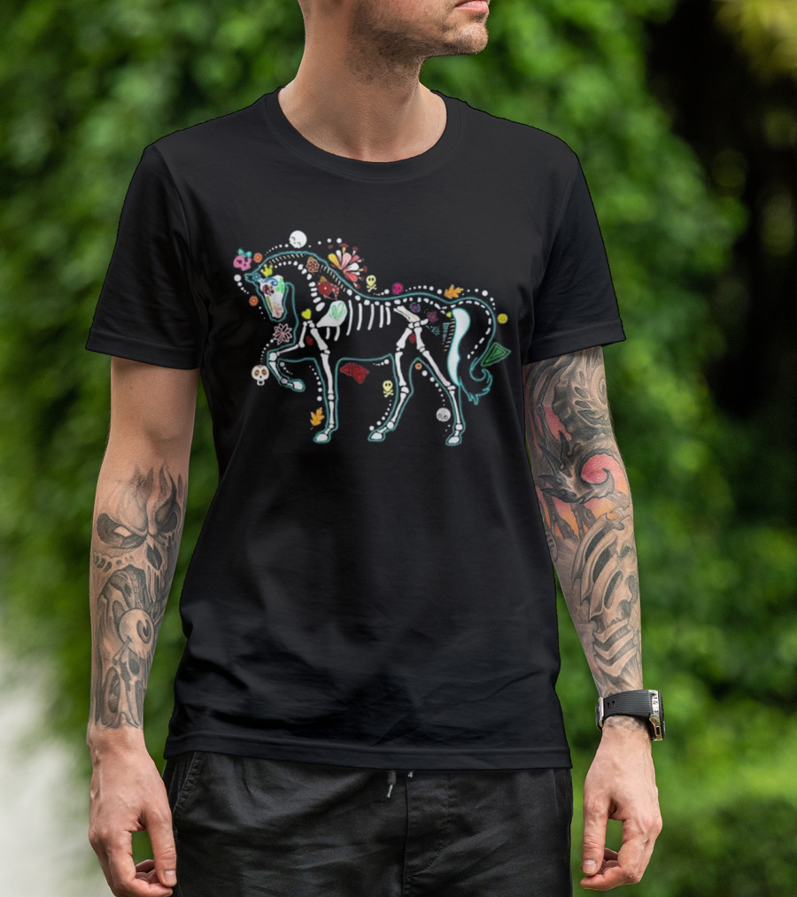 Day Of The Dead Colorful Skeleton Horse Halloween T-Shirt