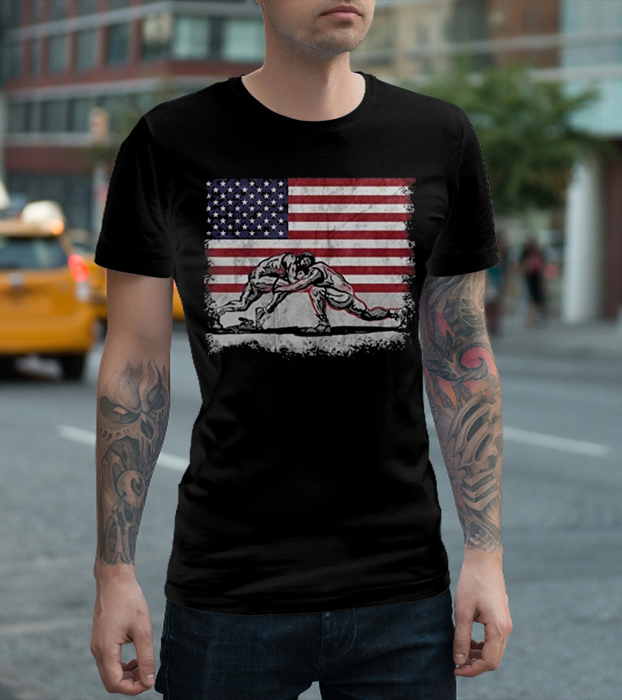 American Flag Wrestling For Wres Iconic Stars and Stripes Grappler Contest T-Shirt