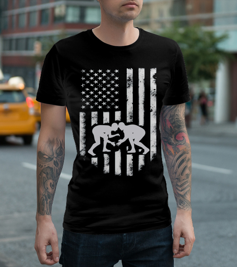 American Flag Distressed Wrestling Iconic T-Shirt