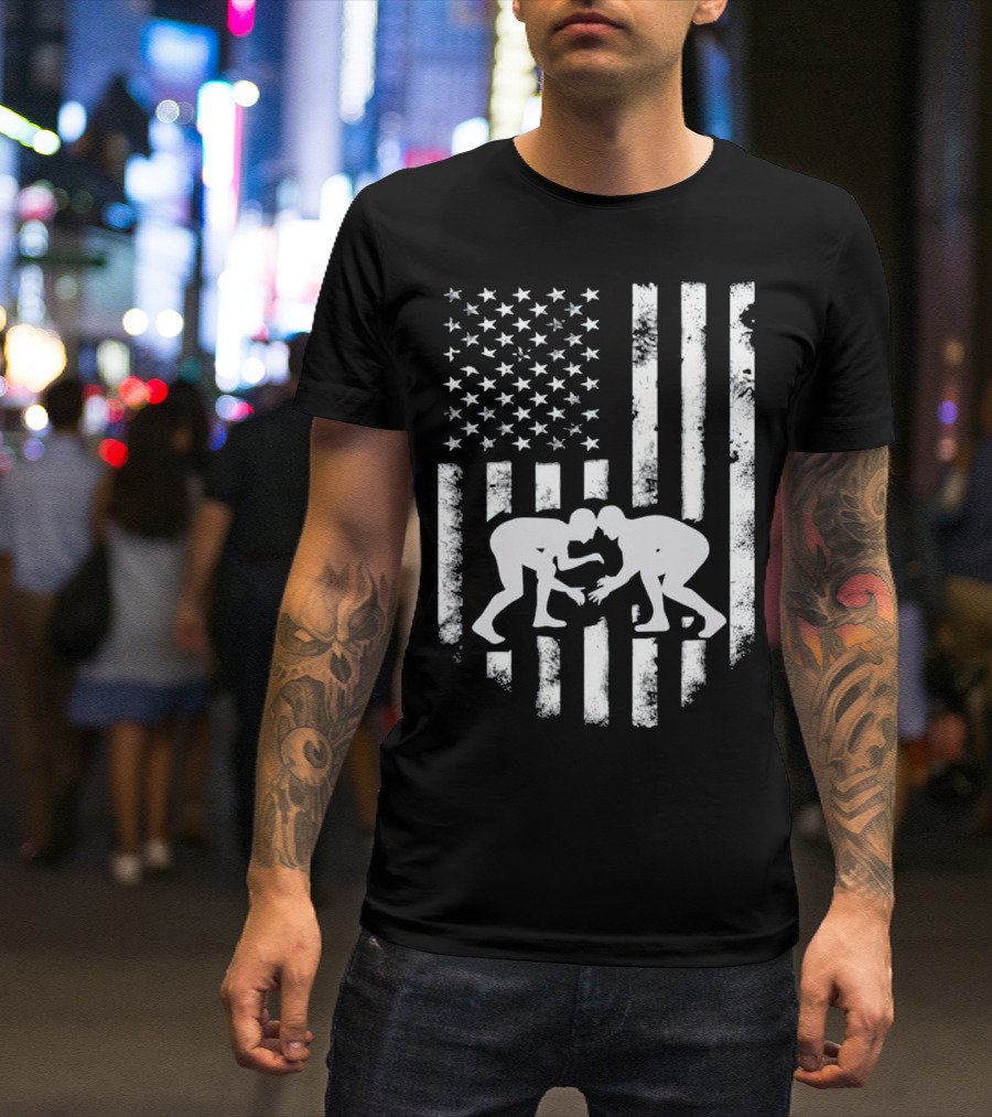 American Flag Distressed Wrestling Iconic T-Shirt