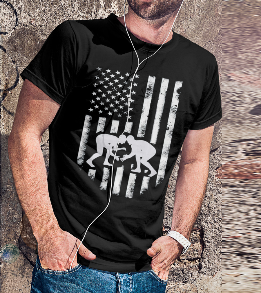 American Flag Distressed Wrestling Iconic T-Shirt