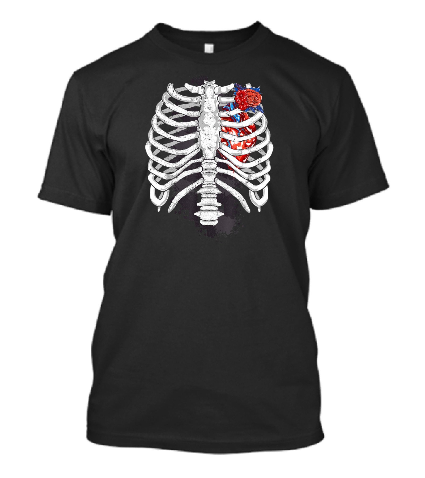 Halloween Skeleton Rib Cage Heart With Flower T-Shirt