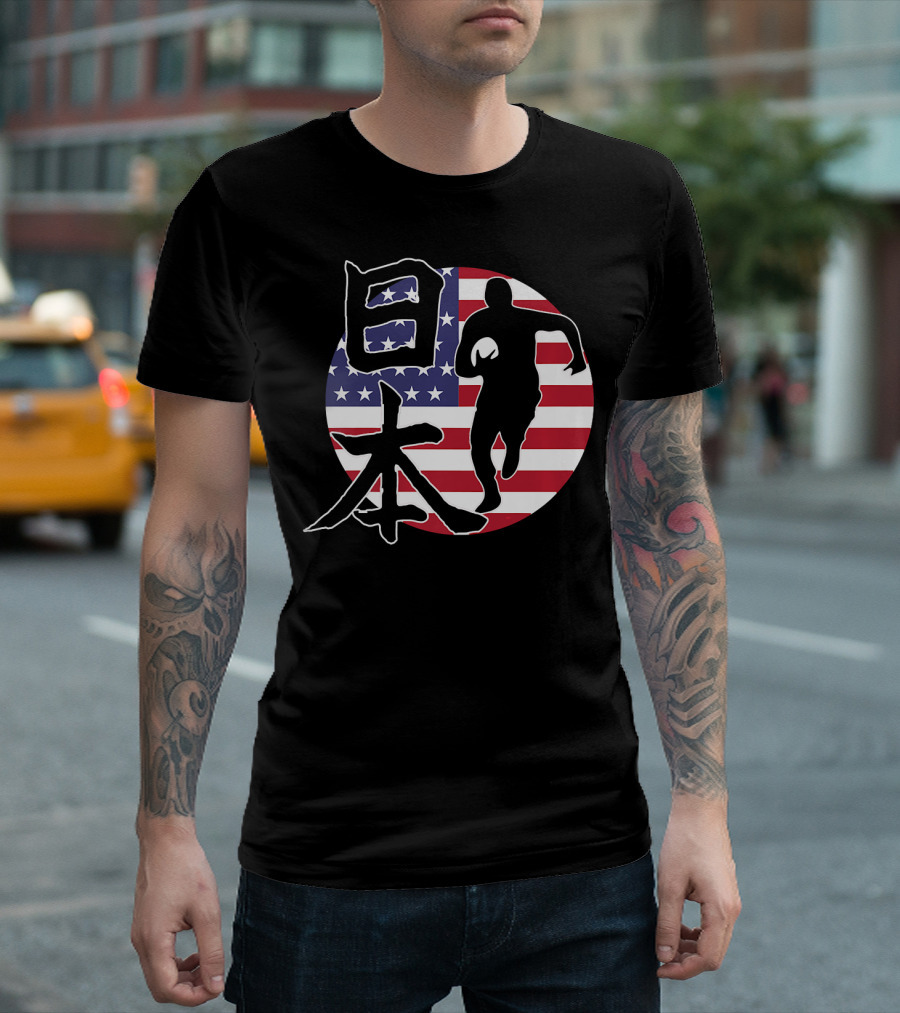 American Flag Rugby Player Japan Kanji T-Shirt