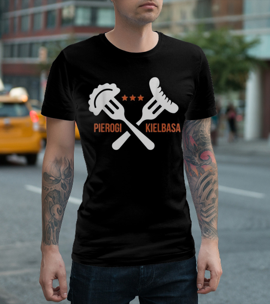 Poland Food Pierogi Kielbasa Polish Gi Pierogi Kielbasa Forks Stars T-Shirt