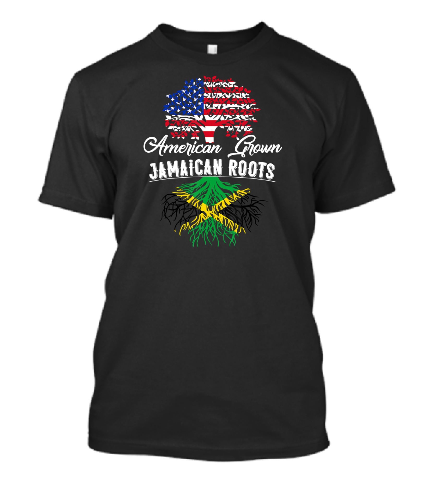 American Grown Jamaican Roots Tree With USA Flag Leaves And Jamaican Flag Roots T-Shirt