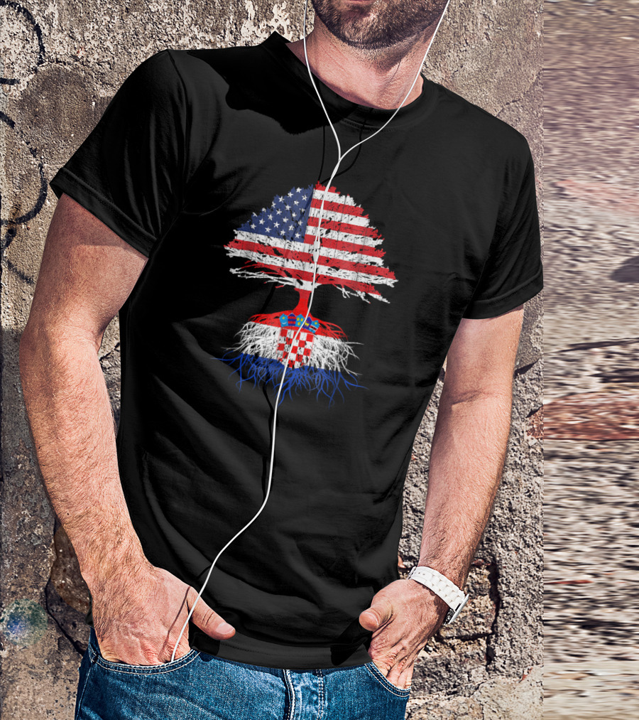 Croatian Roots American Grown Croatia Flag Tree T-Shirt