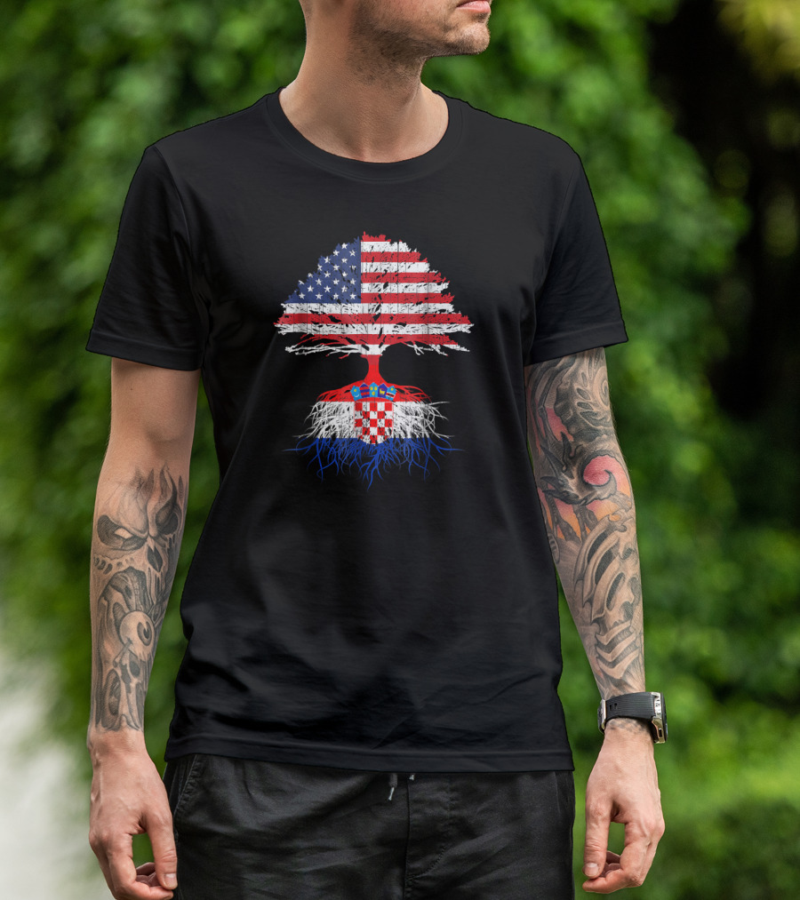 Croatian Roots American Grown Croatia Flag Tree T-Shirt