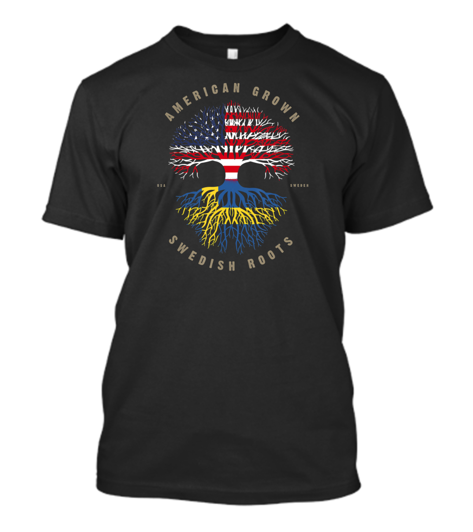 American Grown Swedish Roots USA Sweden Flag Tree T-Shirt