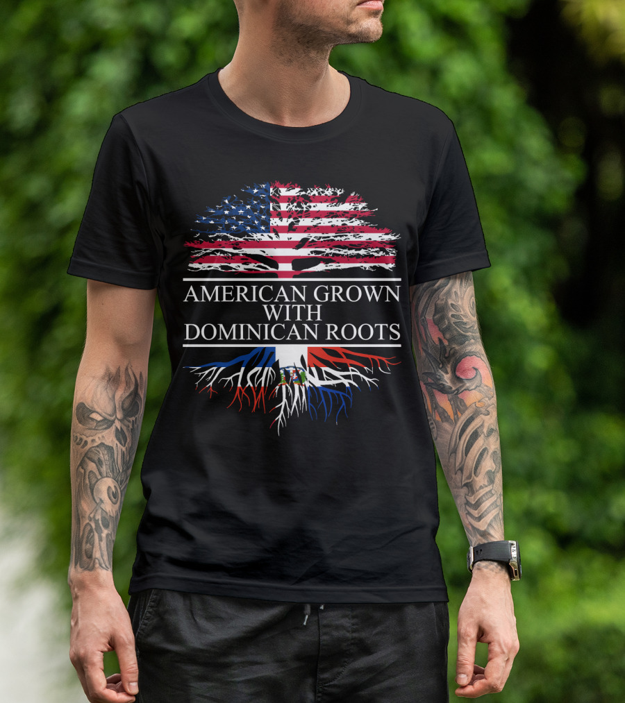 American Grown With Dominican Roots Flag Tree Symbolism T-Shirt