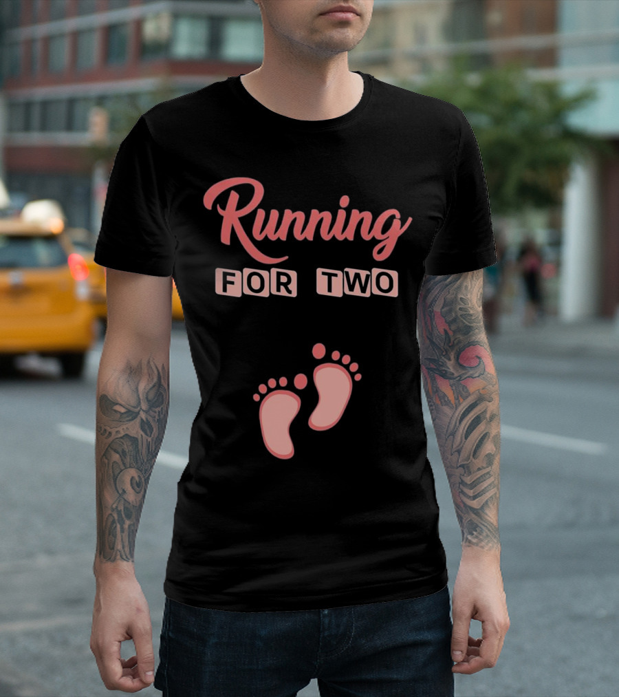Running For Two Funny Pregnancy Footprints T-Shirt