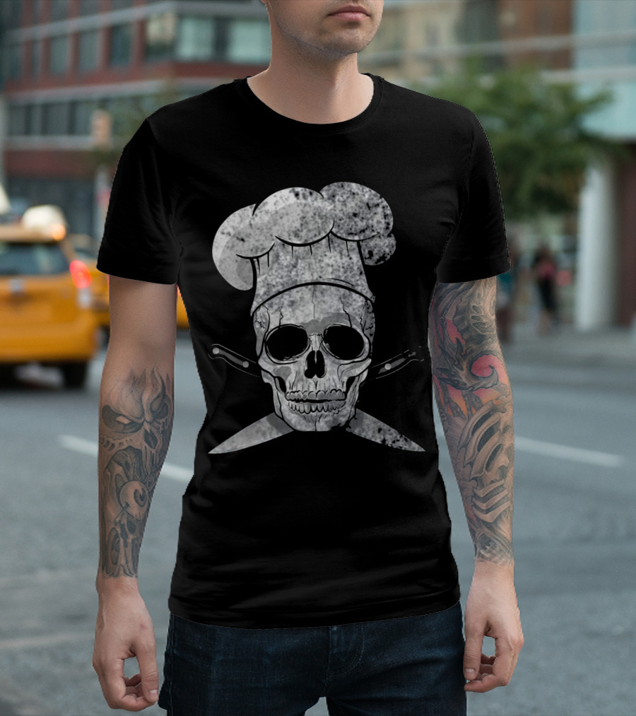 Culinary BBQ Chef Skull Butcher Knife Crossbones T-Shirt
