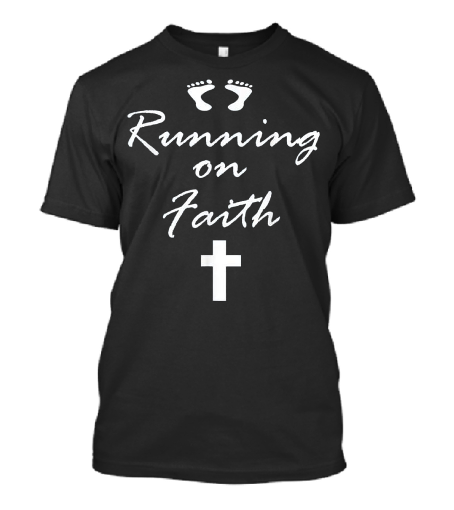 Running On Faith Christian Footprints Cross T-Shirt