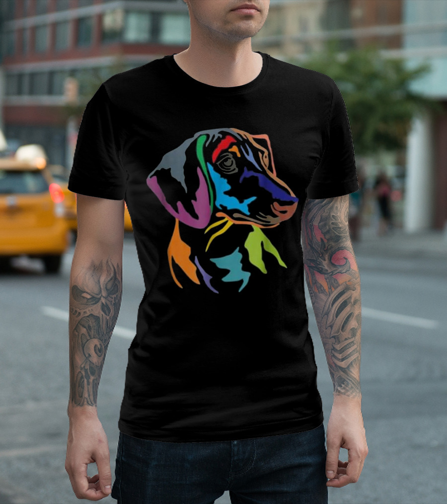 Happy German Dachshund Colorful Pop Art Dog T-Shirt