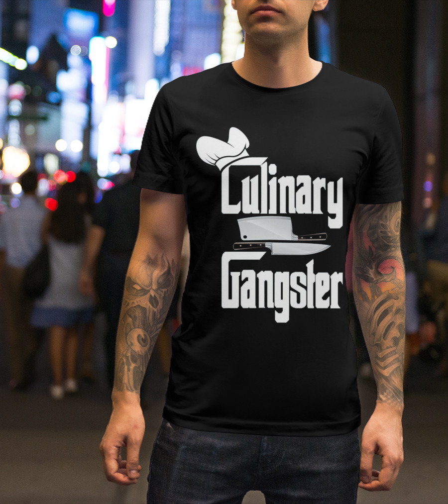 Culinary Gangster Chef Hat And Cleaver Knives T-Shirt