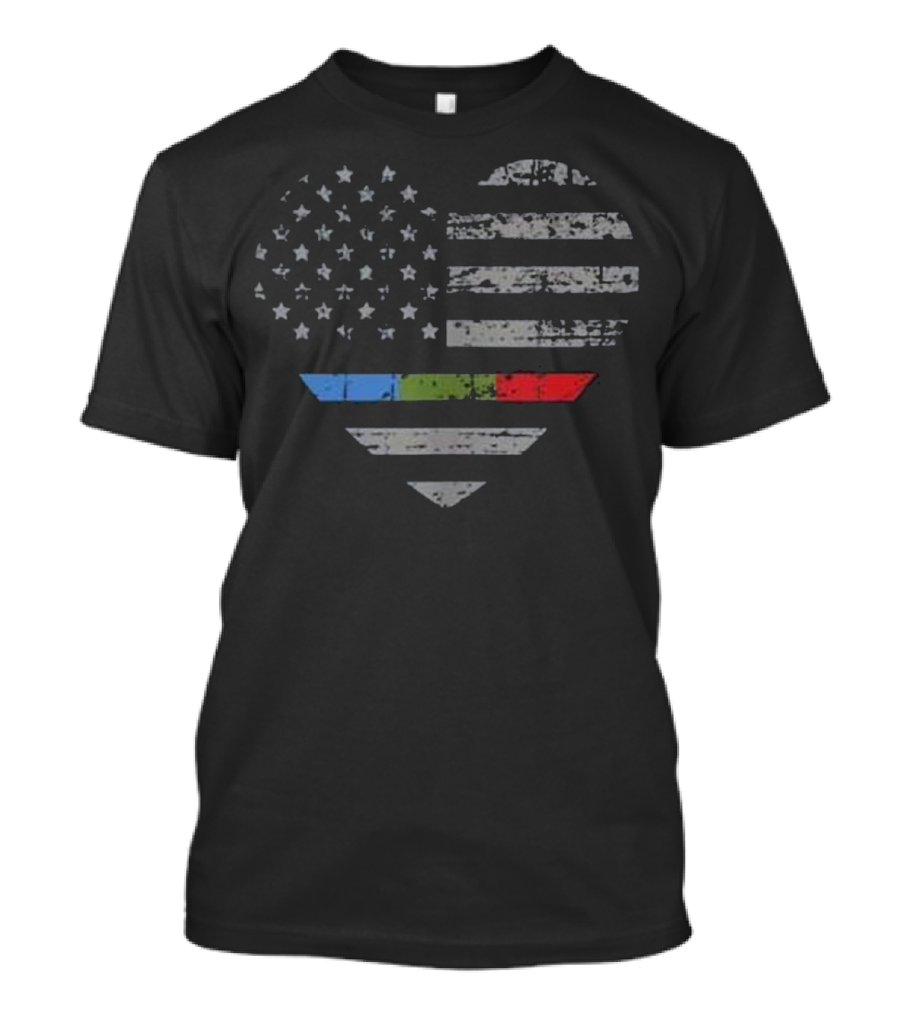 American Thin Blue Green Red Line Heart Flag T-Shirt