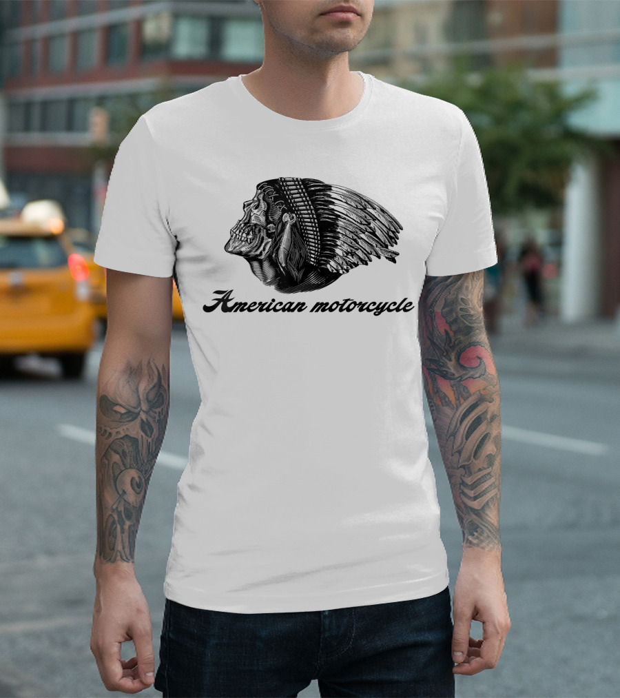 American Motorcycle Skull Native Indian Headdress T-Shirt