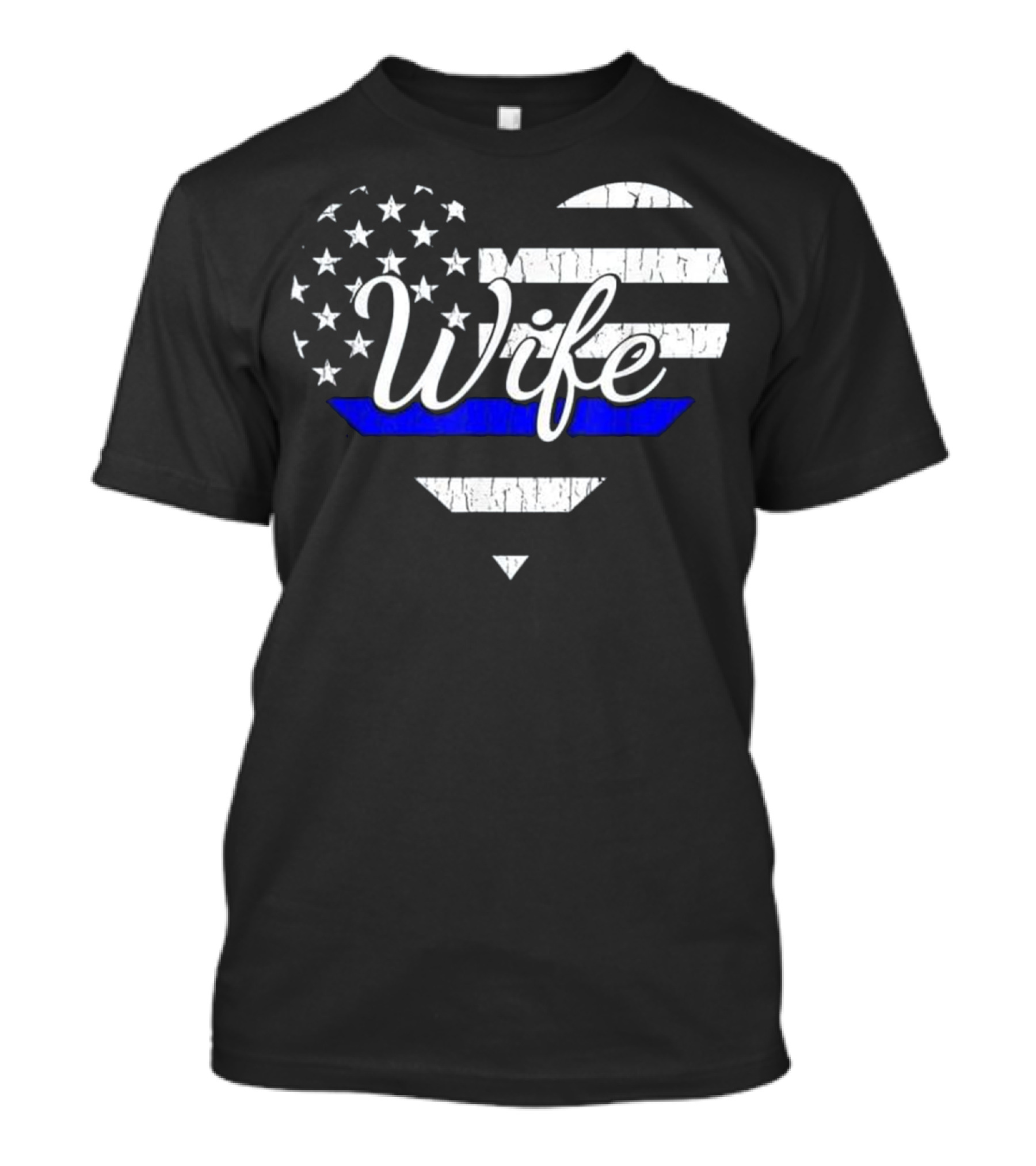 Police Wife Heart The Thin Blue Line Flag Stars Stripes T-Shirt