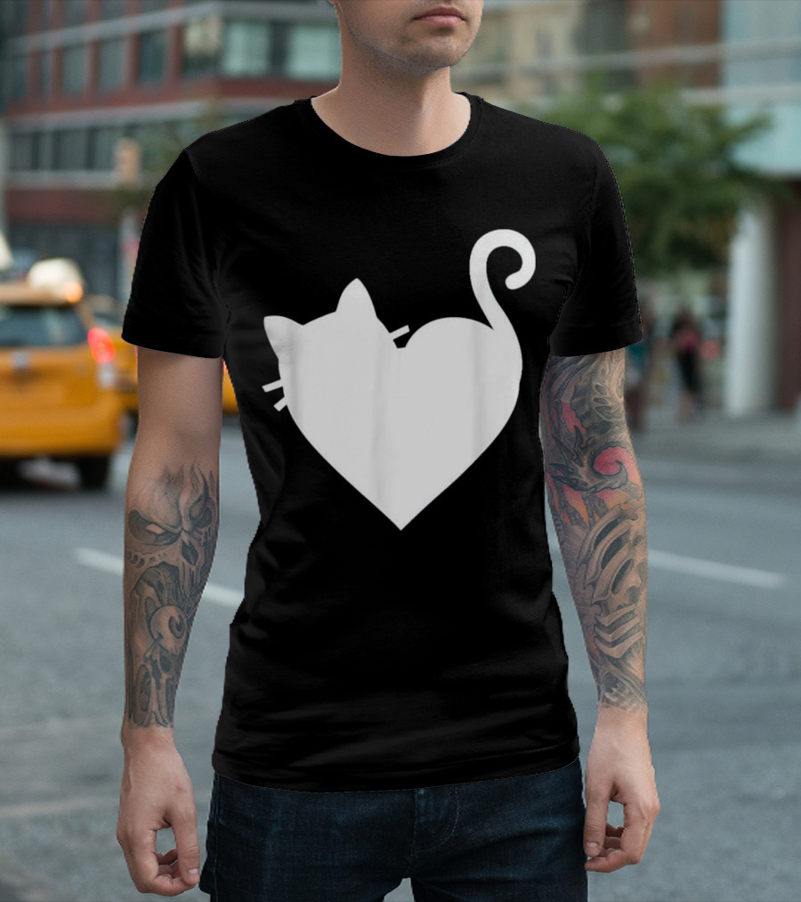 Cute Cat Heart Design For Men And Women In 5 Colors T-Shirt