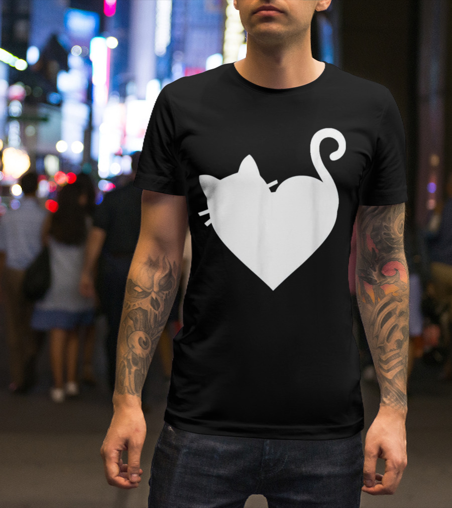 Cute Cat Heart Design For Men And Women In 5 Colors T-Shirt