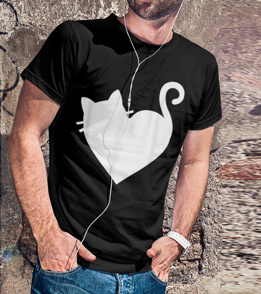 Cute Cat Heart Design For Men And Women In 5 Colors T-Shirt