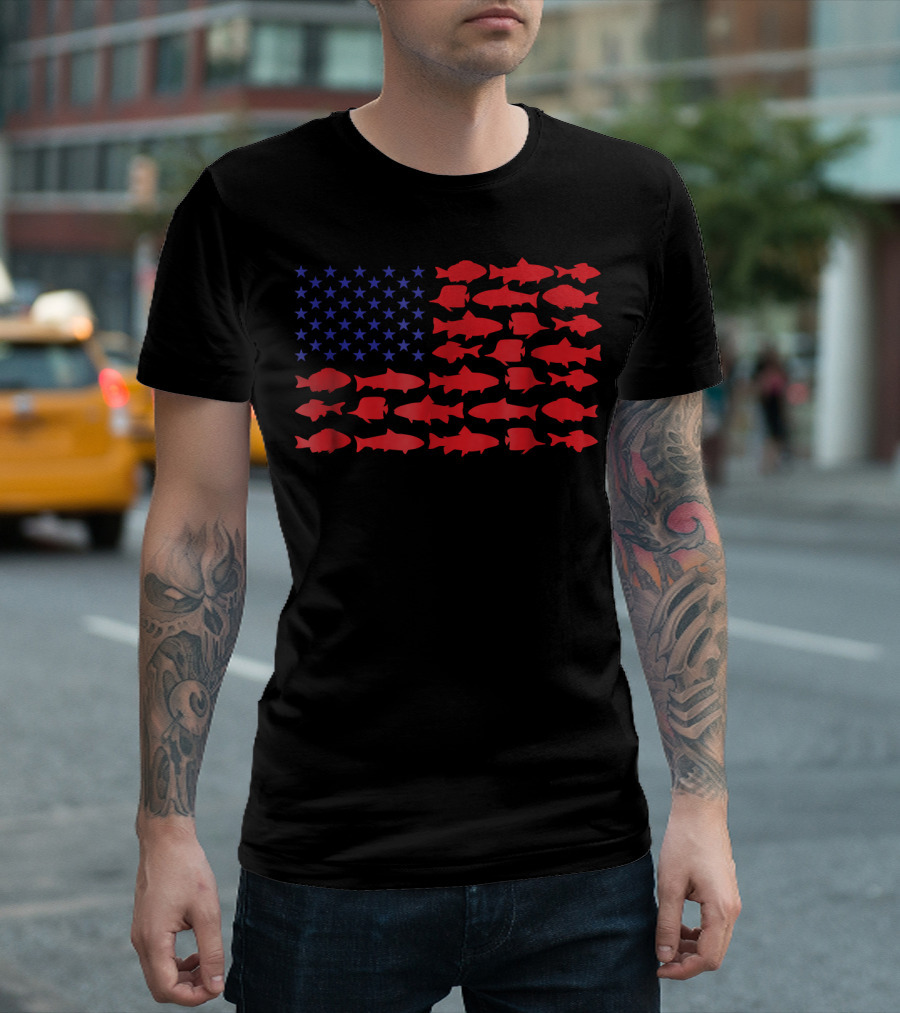 American Flag Saltwater Fish Saltwater Fishing Men T-Shirt
