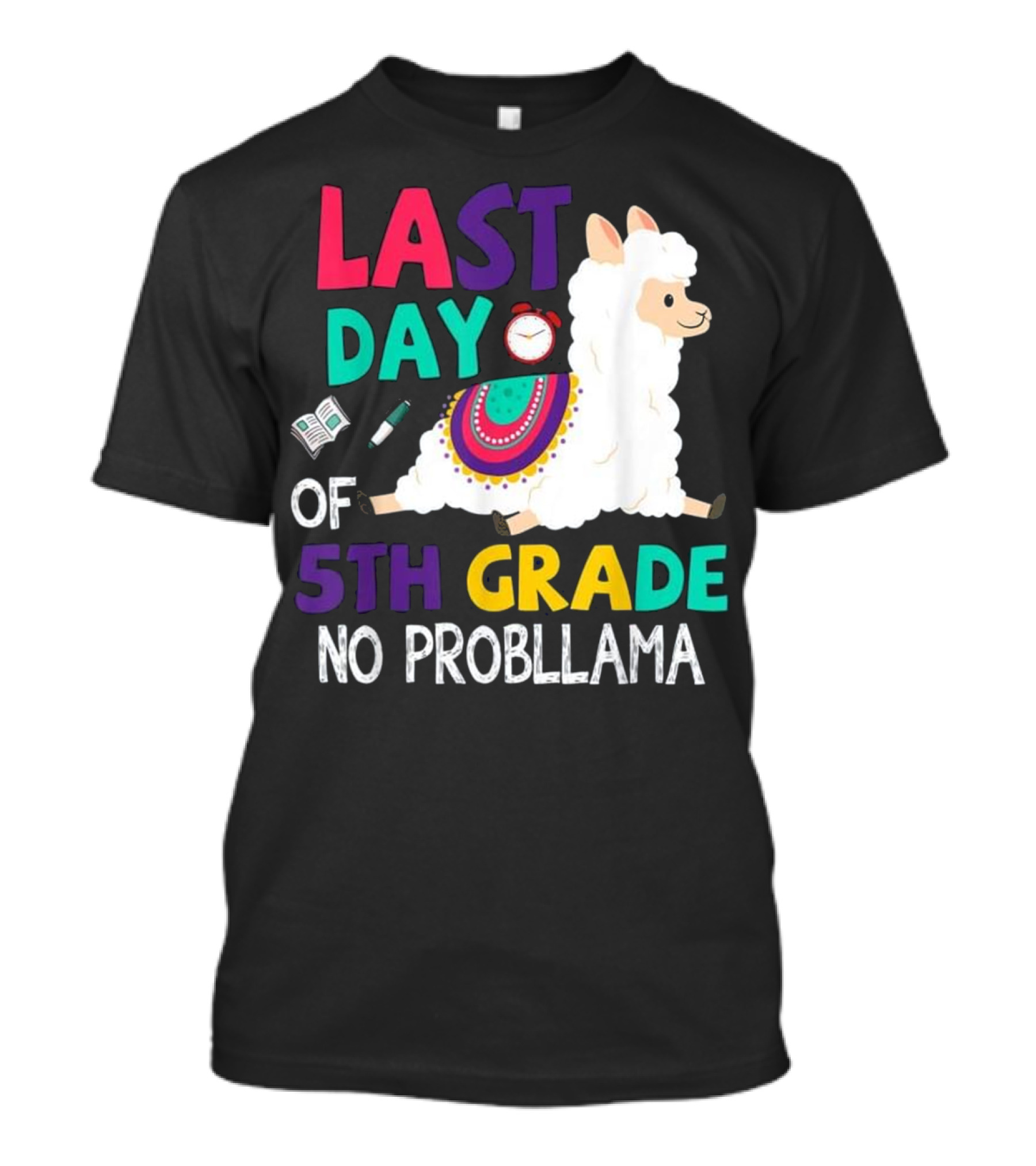Last Day Of 5th Grade No Probllama Boys Girls Kids T-Shirt