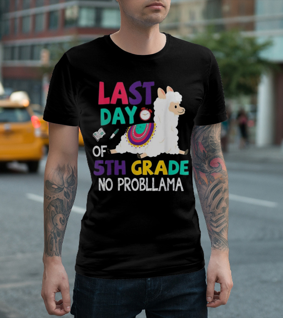 Last Day Of 5th Grade No Probllama Boys Girls Kids T-Shirt
