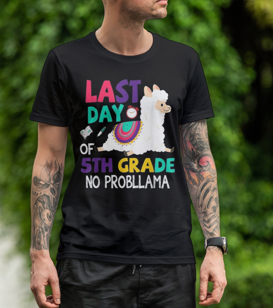 Last Day Of 5th Grade No Probllama Boys Girls Kids T-Shirt