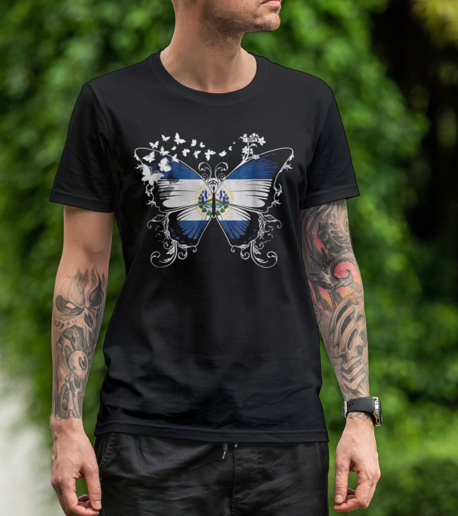 El Salvador Flag Butterfly Kaleidoscope T-Shirt