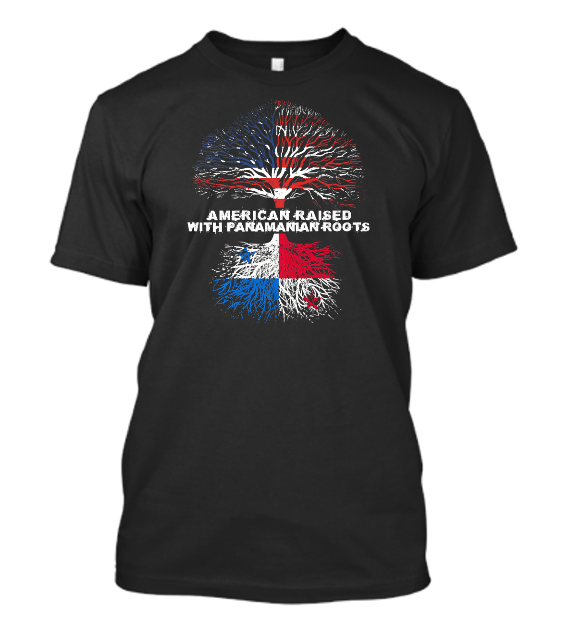 American Raised With Panamanian Roots Tree Symbol With Flag Colors Of Panama And USA T-Shirt