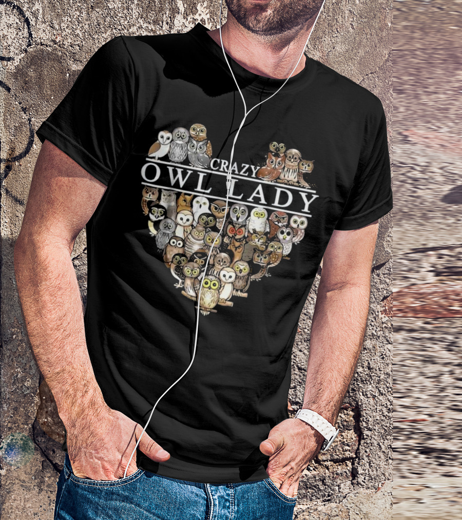 Crazy Owl Lady Heart Owl Collection T-Shirt