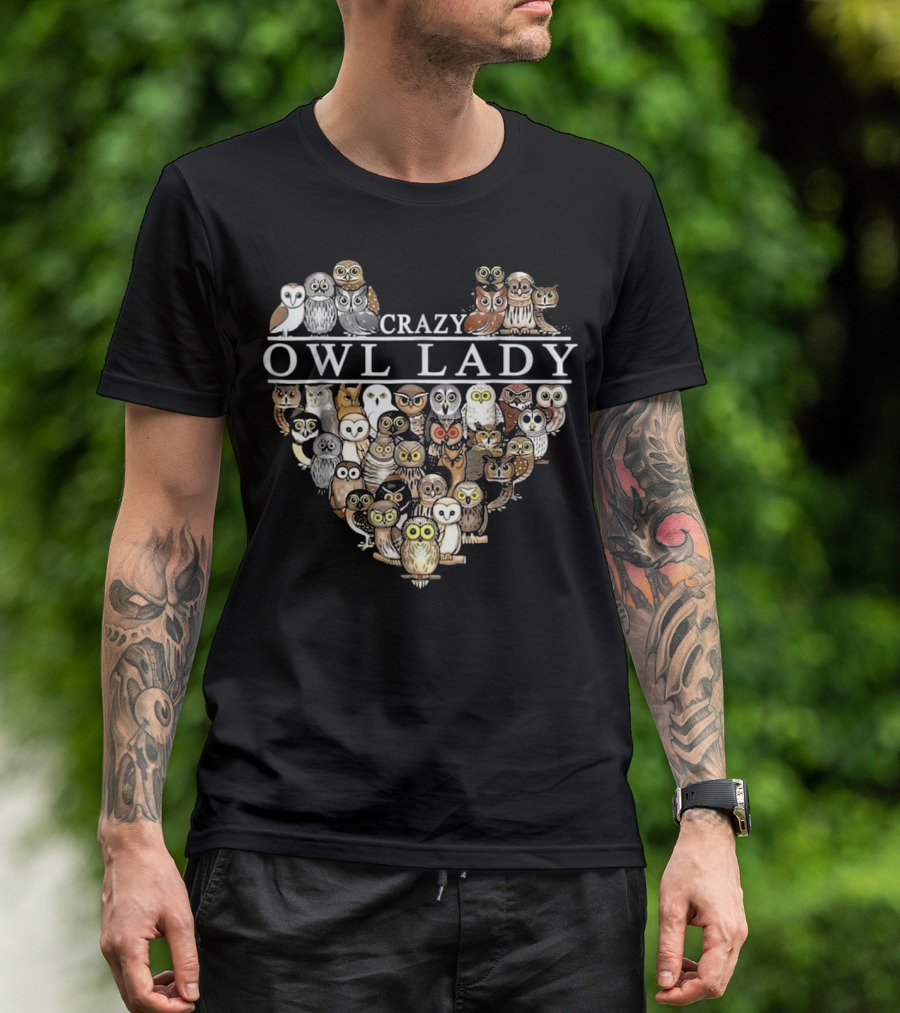 Crazy Owl Lady Heart Owl Collection T-Shirt