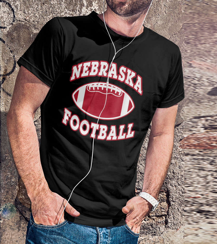 Nebraska Football Red White Football Emblem T-Shirt