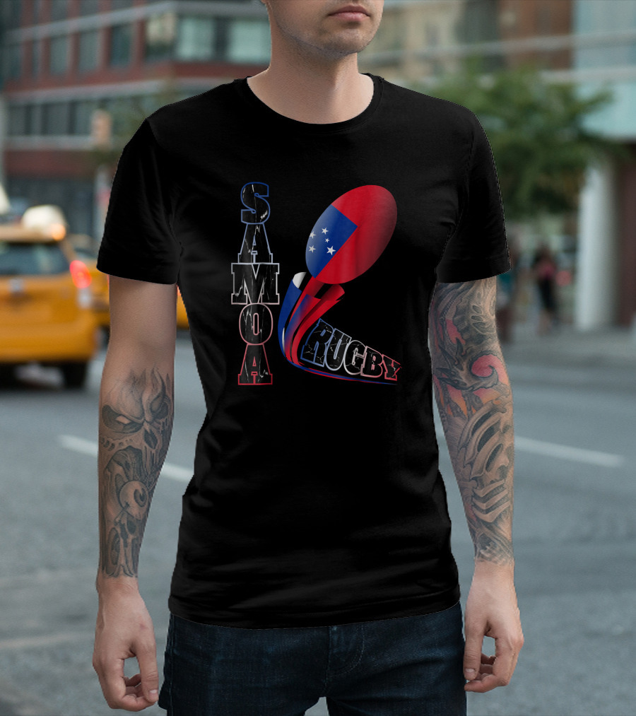 Samoa Rugby Fan Distressed Marbled Samoa Flag Rugby Ball T-Shirt