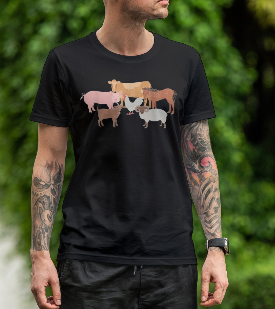 Cow Pig Chicken Horse Sheep Cute Farm Animals T-Shirt
