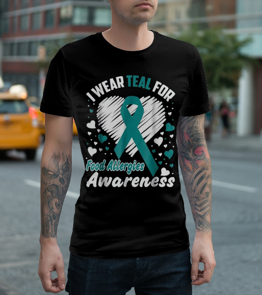 I Wear Teal For Food Allergies Awareness Heart T-Shirt