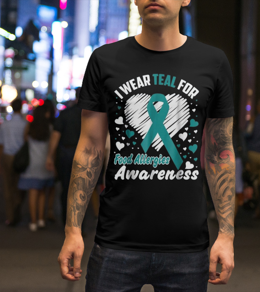 I Wear Teal For Food Allergies Awareness Heart T-Shirt