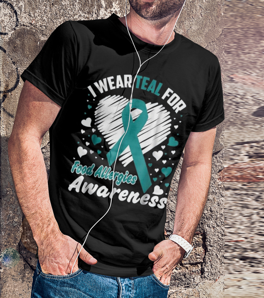 I Wear Teal For Food Allergies Awareness Heart T-Shirt
