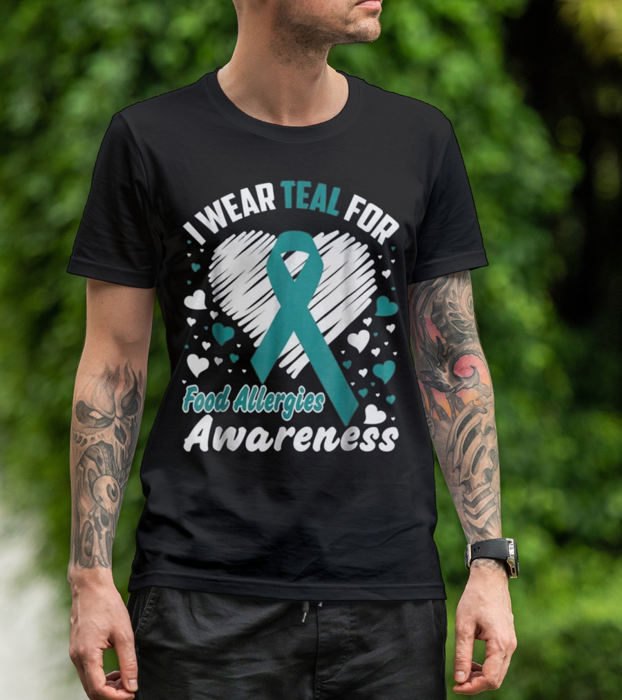 I Wear Teal For Food Allergies Awareness Heart T-Shirt