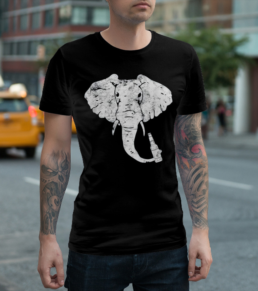 Elephant with Beer Bottle Fun Animal Gift T-Shirt