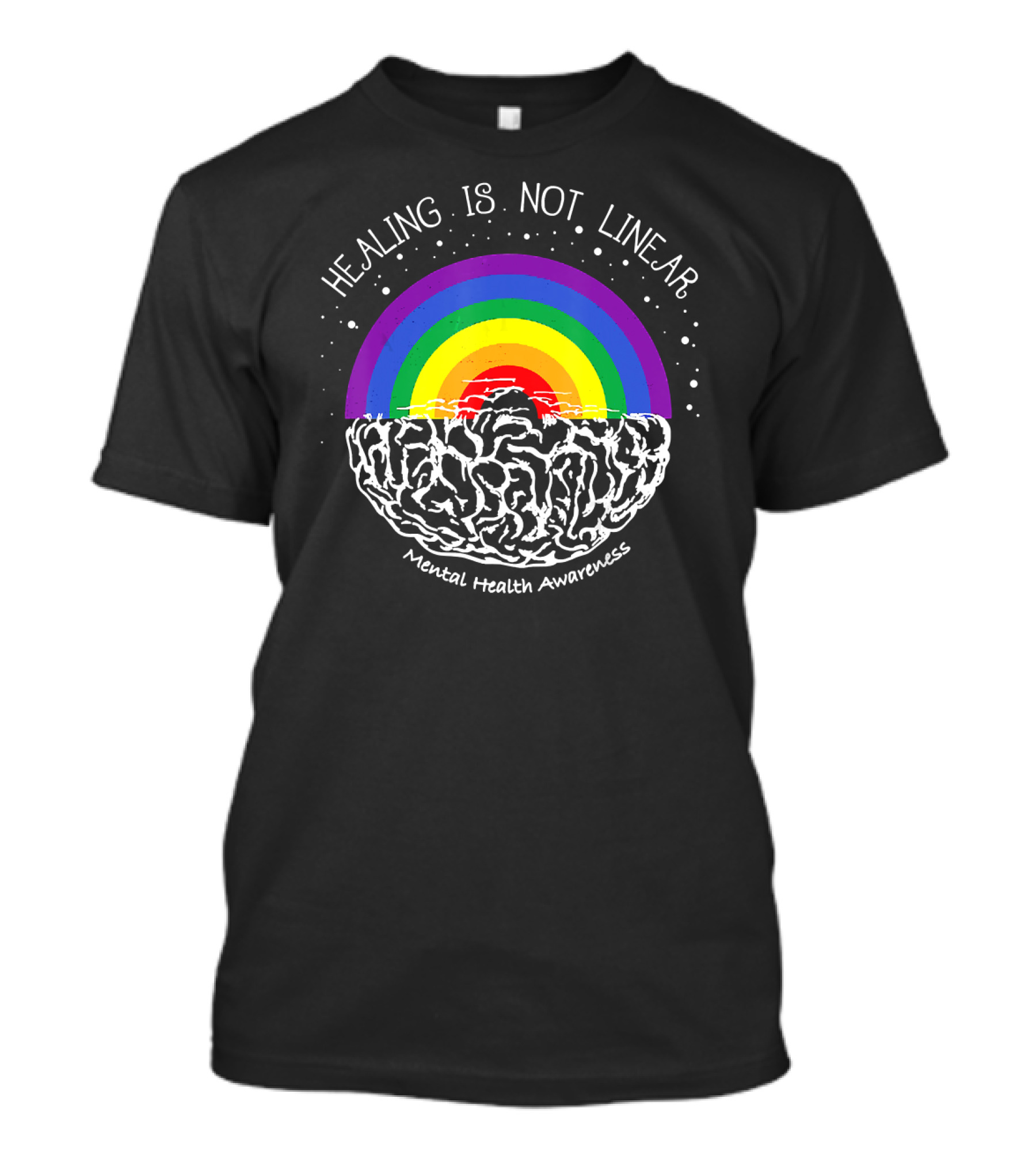Healing Is Not Linear Mental Health Awareness Rainbow Brain T-Shirt